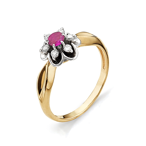 Золотое кольцо в виде цветка с рубином