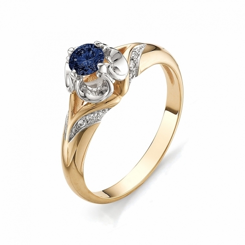 Ювелирная фабрика «Алькор» Золотое кольцо с сапфиром и бриллиантами