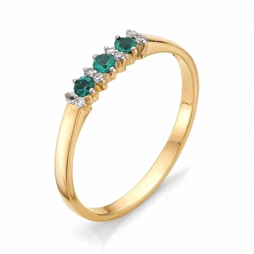 Ювелирная фабрика «Алькор» Золотое кольцо с изумрудами и бриллиантами