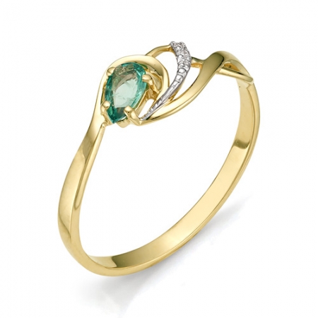Женское кольцо из желтого золота с изумрудом и бриллиантом