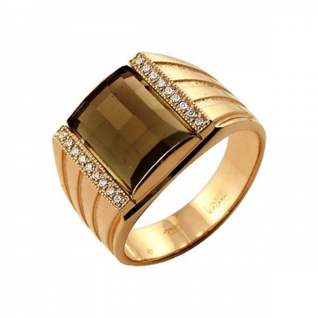 Кольцо-печатка из золота с раухтопазом и фианитами