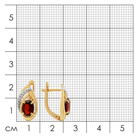 Серьги из золота 585 пробы с гранатом и фианитами