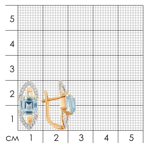 Серьги из золота с голубыми топазами и фианитами