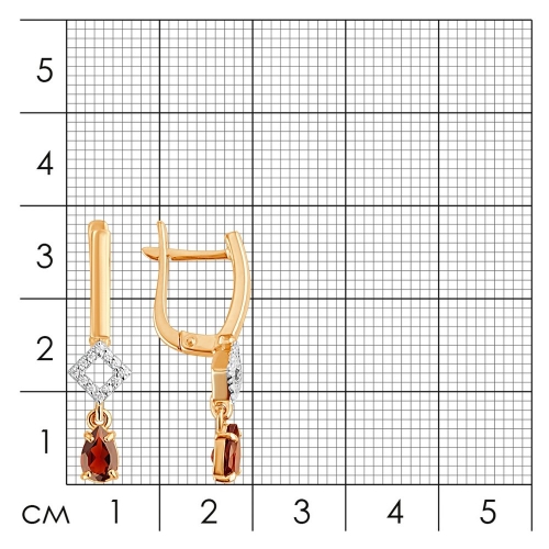 Серьги из золота с гранатом и фианитами