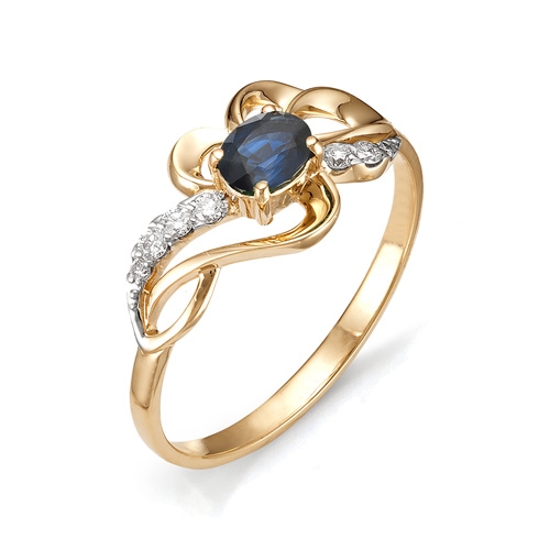 Ювелирная фабрика «Алькор» Золотое кольцо с сапфиром и бриллиантами