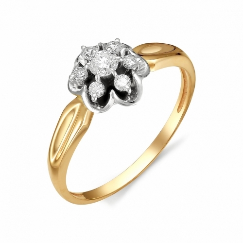 Ювелирная фабрика «Алькор» Золотое кольцо Цветок с бриллиантами