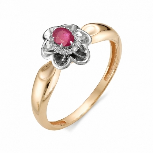 Ювелирная фабрика «Алькор» Золотое кольцо с рубином и бриллиантами