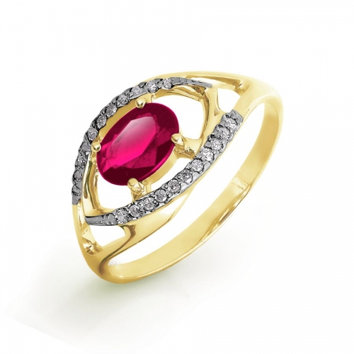 Кольцо из желтого золота с рубином и бриллиантом