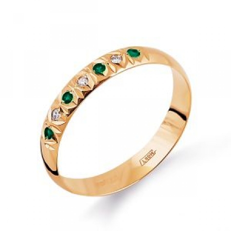 Т10161733 золотое кольцо обручальное с изумрудом, бриллиантами