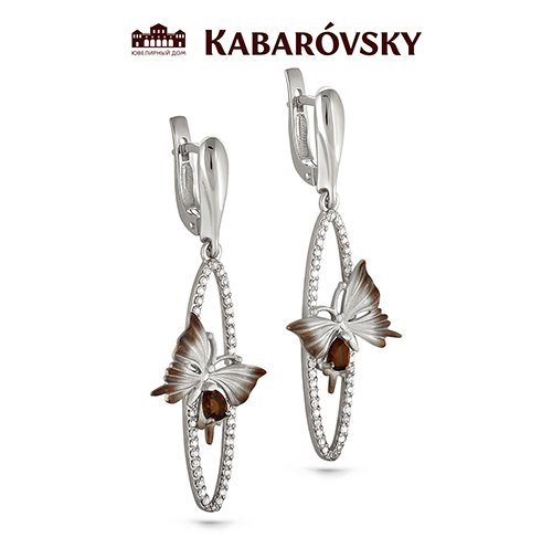Ювелирный дом Kabarovsky Серьги из белого золота 585 пробы с бриллиантами и раухами-топазами
