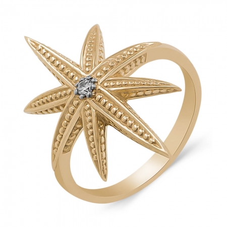 Кольцо Звезда из золота с фианитом