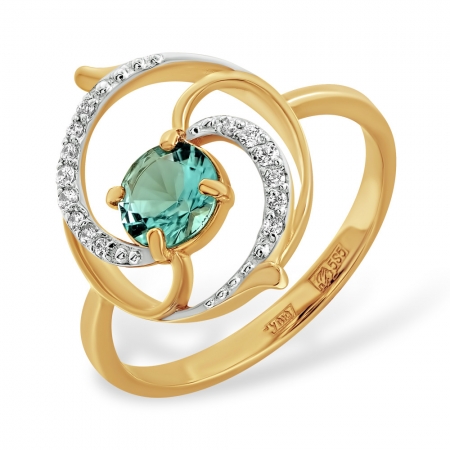 Кольцо из золота с голубым кварцем и фианитами