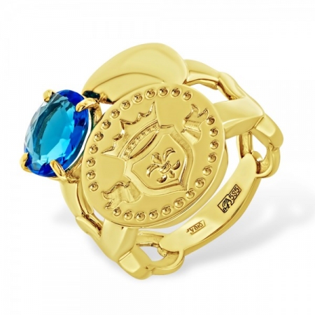 Кольцо из жёлтого золота с голубым кварцем