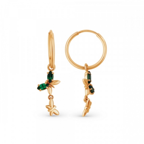 Серьги-кольца с бабочками из золота с алпанитами