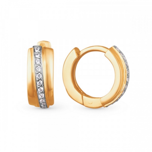 Серьги-кольца из золота с фианитами