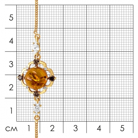 Браслет из золота с янтарём и фианитами