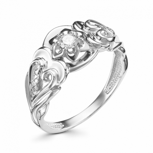 Ювелирная фабрика «Алькор» Женское кольцо из белого золота с бриллиантом