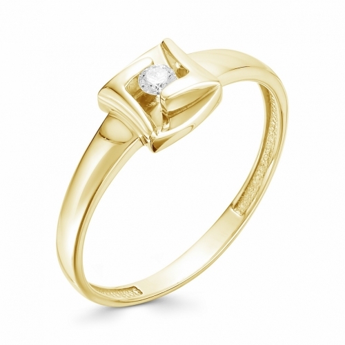 Ювелирная фабрика «Алькор» Женское кольцо из желтого золота с бриллиантом