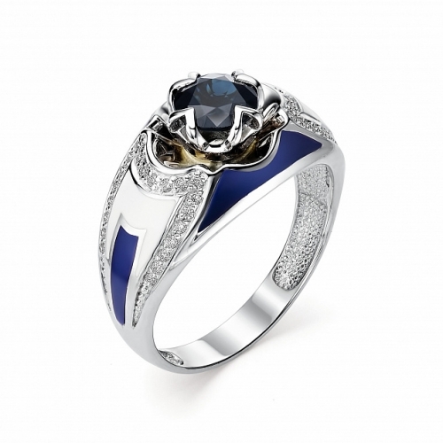 Ювелирная фабрика «Алькор» Женское кольцо из белого золота с сапфиром и бриллиантом