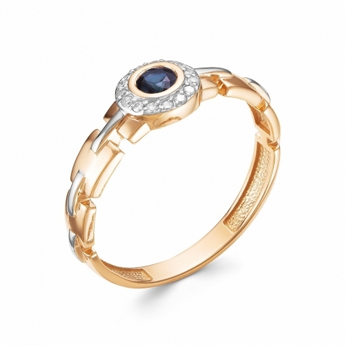 Ювелирная фабрика «Алькор» Женское золотое кольцо с сапфиром и бриллиантом