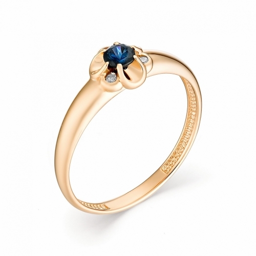 Женское золотое кольцо с сапфиром и бриллиантом