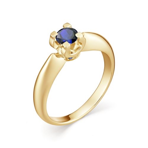 Женское кольцо из желтого золота с сапфиром и бриллиантом