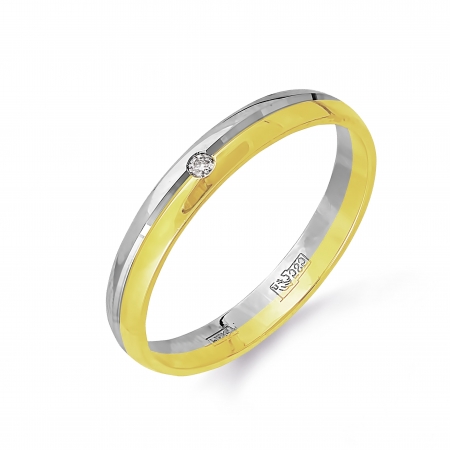 Т931613704 кольцо обручальное из комбинированного золота с бриллиантом