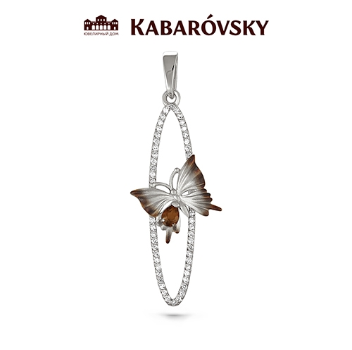 Ювелирный дом Kabarovsky Подвеска из белого золота 585 пробы с бриллиантами и раухом-топазом