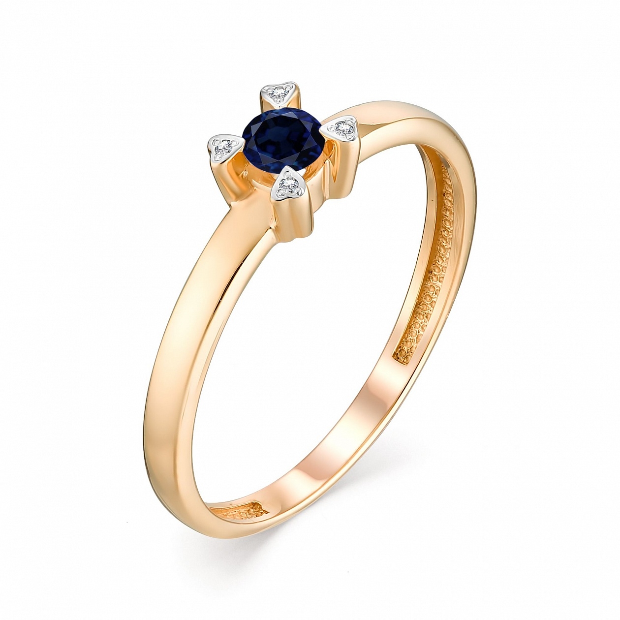 Ювелирная фабрика «Алькор» Женское кольцо из красного золота с сапфиром и бриллиантом