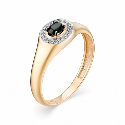 Ювелирная фабрика «Алькор» Золотое кольцо с сапфиром и бриллиантом