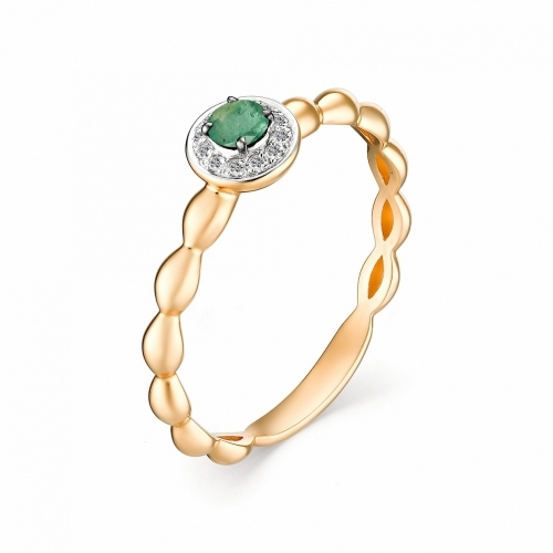 Ювелирная фабрика «Алькор» Золотое кольцо с изумрудом и бриллиантом