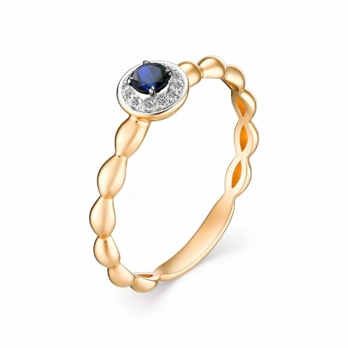 Ювелирная фабрика «Алькор» Золотое кольцо с сапфиром и бриллиантом
