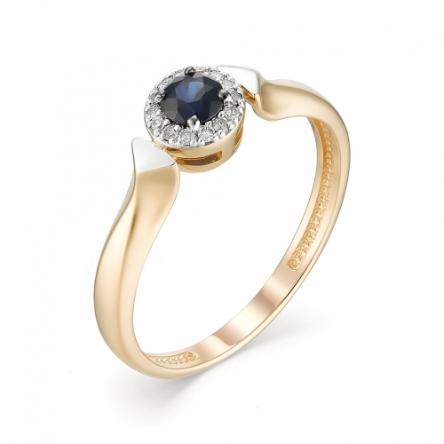 Женское кольцо из золота с сапфиром и бриллиантом