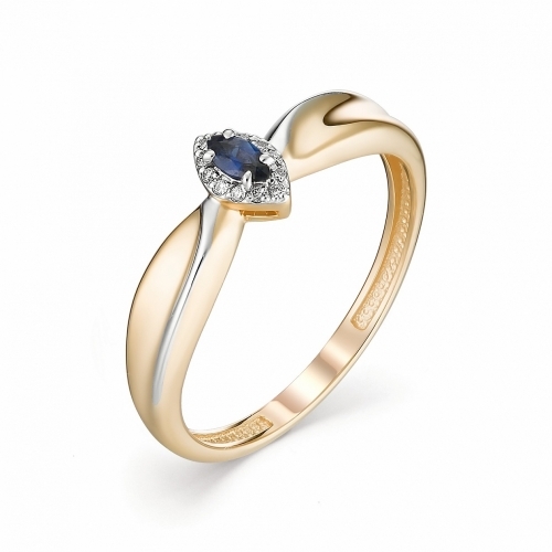 Женское кольцо из золота с сапфиром и бриллиантом