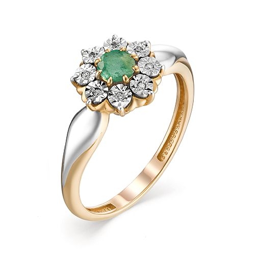 Женское кольцо из золота с изумрудом и бриллиантом