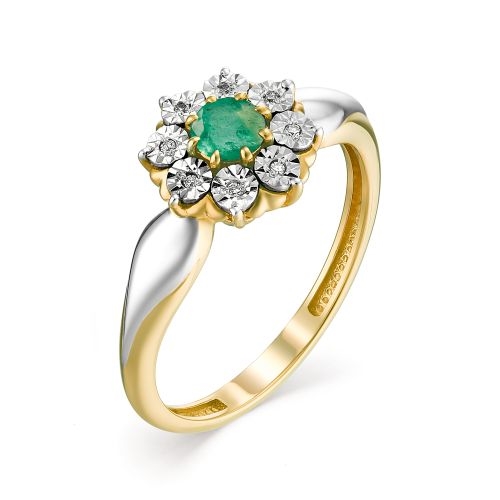 Ювелирная фабрика «Алькор» Женское кольцо из желтого золота с изумрудом и бриллиантом