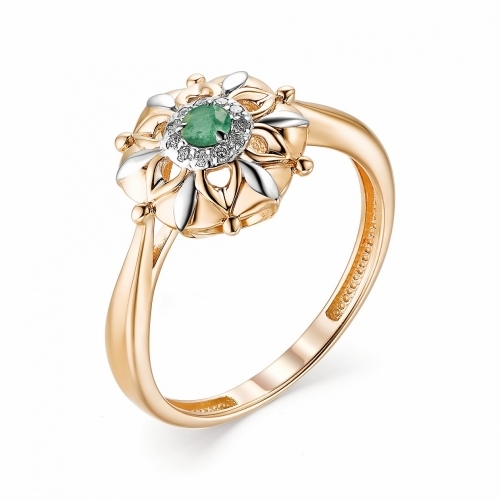 Ювелирная фабрика «Алькор» Женское золотое кольцо с изумрудом и бриллиантом