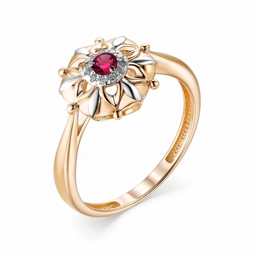 Женское золотое кольцо с рубином и бриллиантом