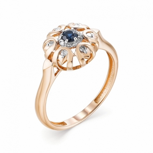 Ювелирная фабрика «Алькор» Женское золотое кольцо с сапфиром и бриллиантом