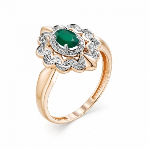 Женское кольцо из красного золота с агатом и бриллиантом