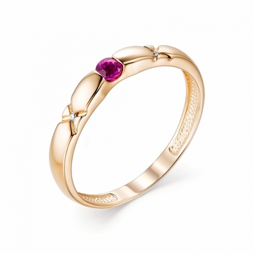 Женское кольцо из золота с рубином и бриллиантом
