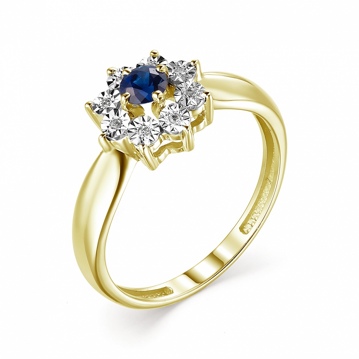 Ювелирная фабрика «Алькор» Женское кольцо из желтого золота с сапфиром и бриллиантом
