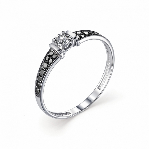 Женское кольцо из белого золота с черным бриллиантом