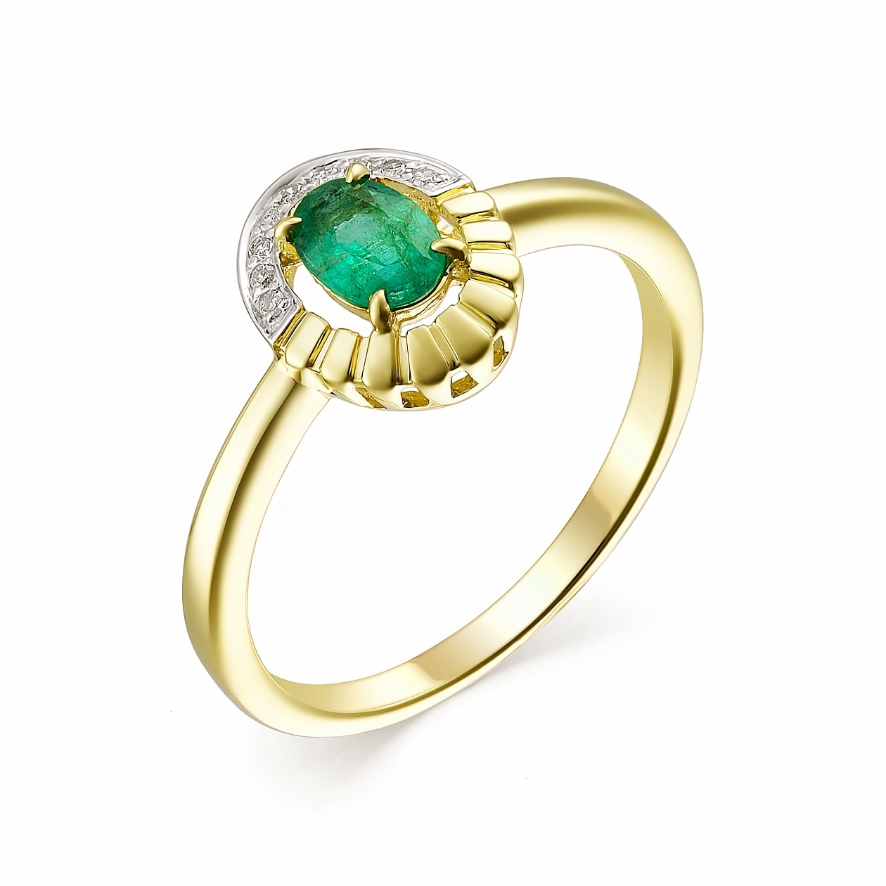 Женское кольцо из желтого золота с изумрудом и бриллиантом