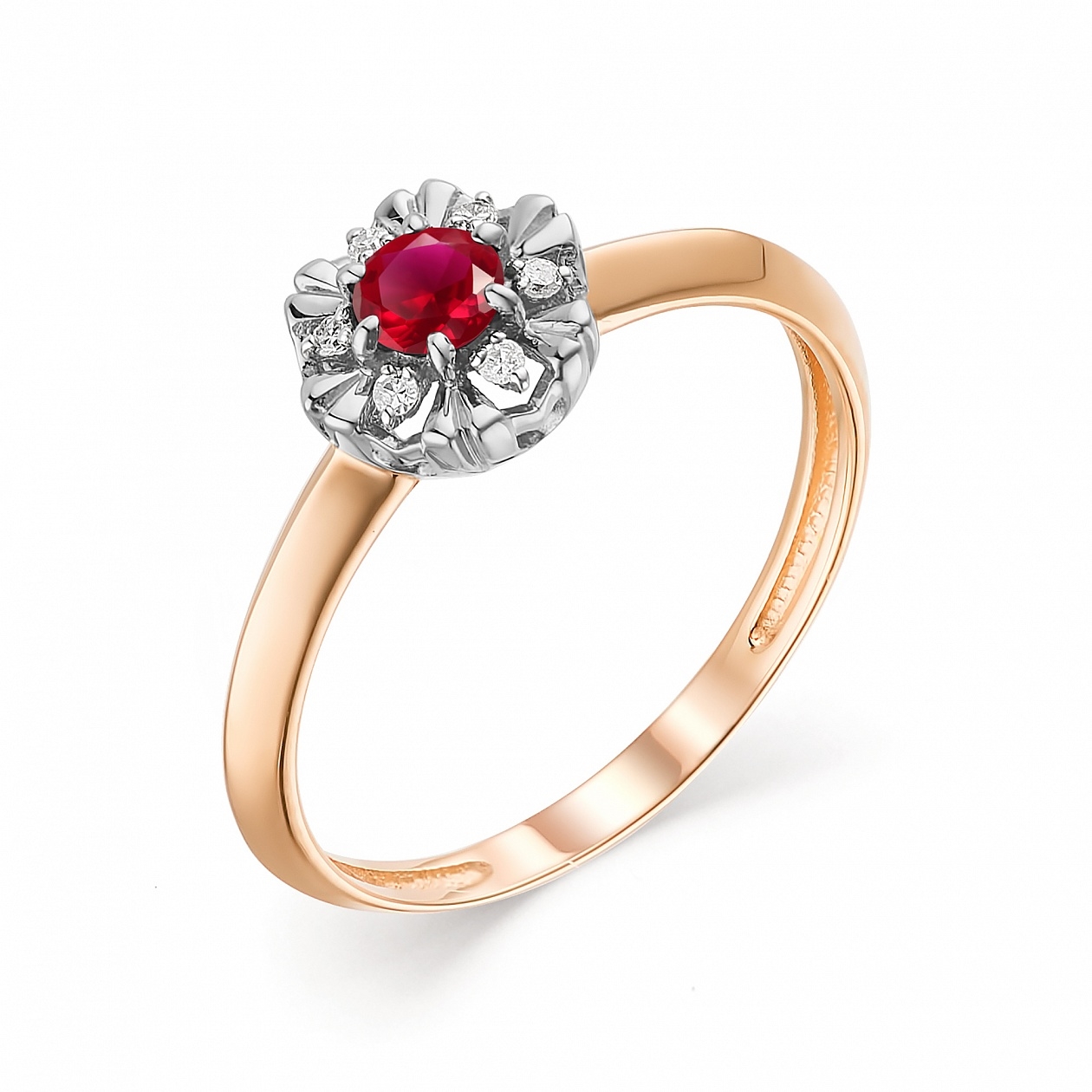 Женское кольцо из красного золота с рубином и бриллиантом