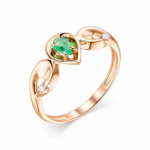 Ювелирная фабрика «Алькор» Женское кольцо из красного золота с изумрудом и бриллиантом