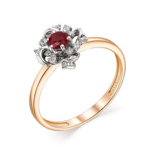 Кольцо из красного золота 585 пробы с рубином, бриллиантом