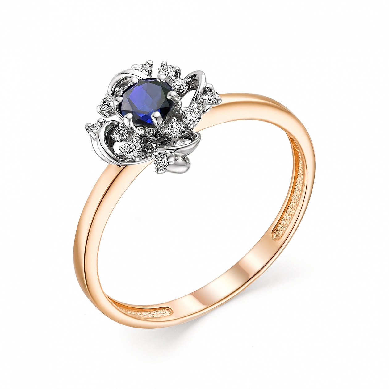 Ювелирная фабрика «Алькор» Женское кольцо из красного золота с сапфиром и бриллиантом