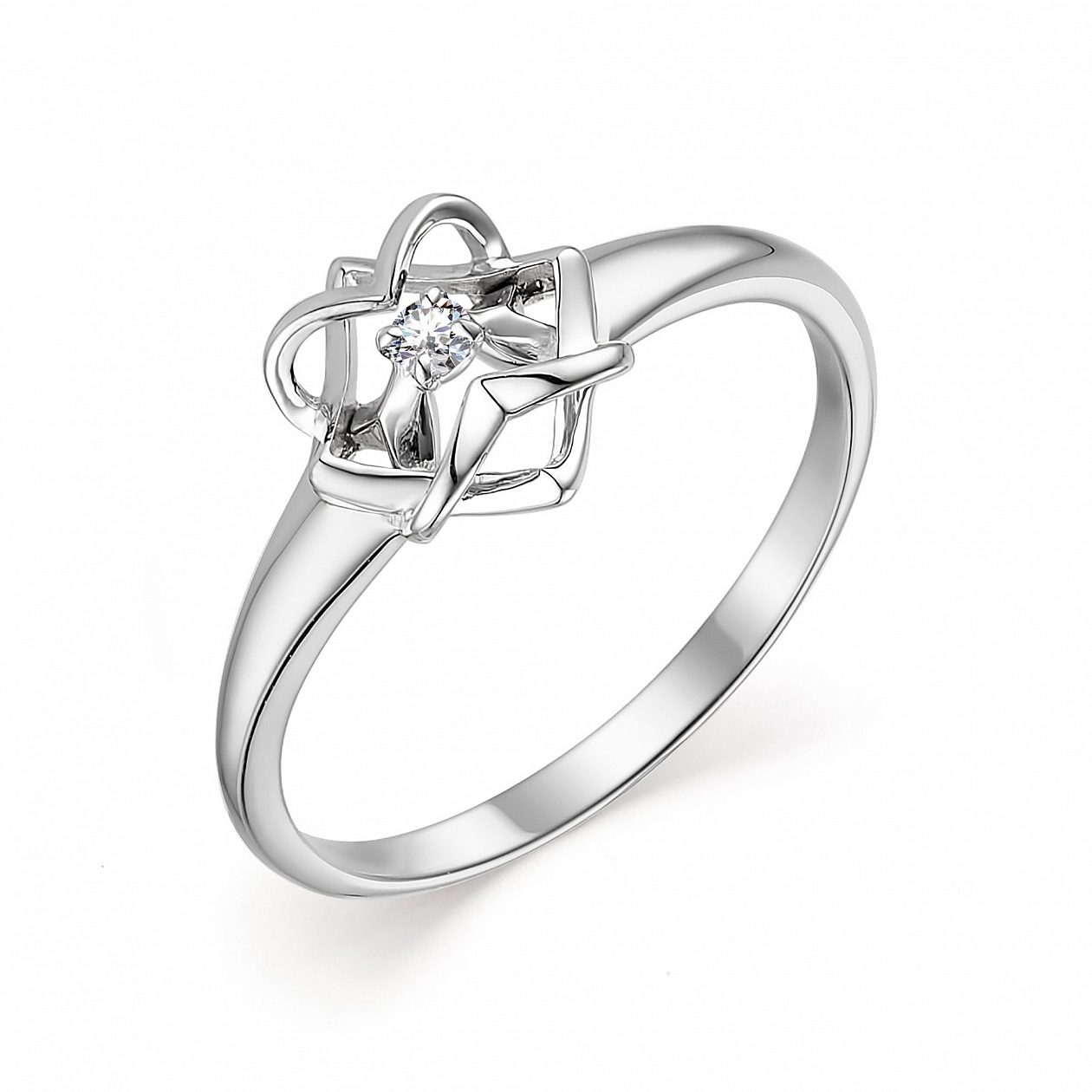 Ювелирная фабрика «Алькор» Женское кольцо из белого золота с бриллиантом