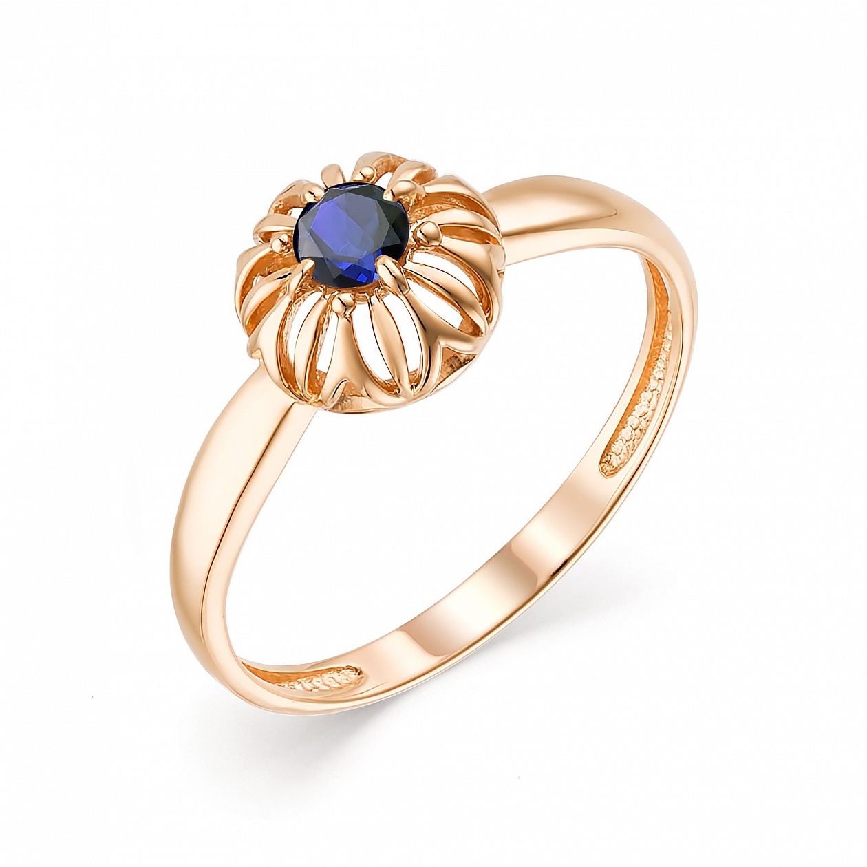 Ювелирная фабрика «Алькор» Женское кольцо из красного золота с сапфиром